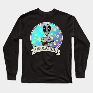 Alien Ukulule UKULALIEN Flowers Music Cartoon Long Sleeve T-Shirt